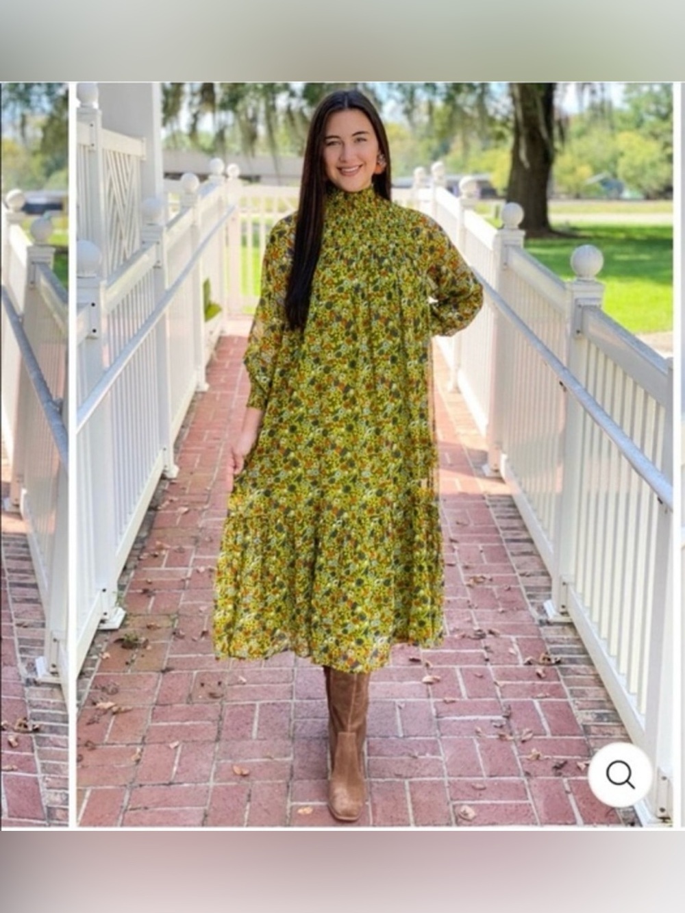 OLIVIA JAMES The Label Floral Piper Dress Liberty Celery Smocked Green Midi Maxi